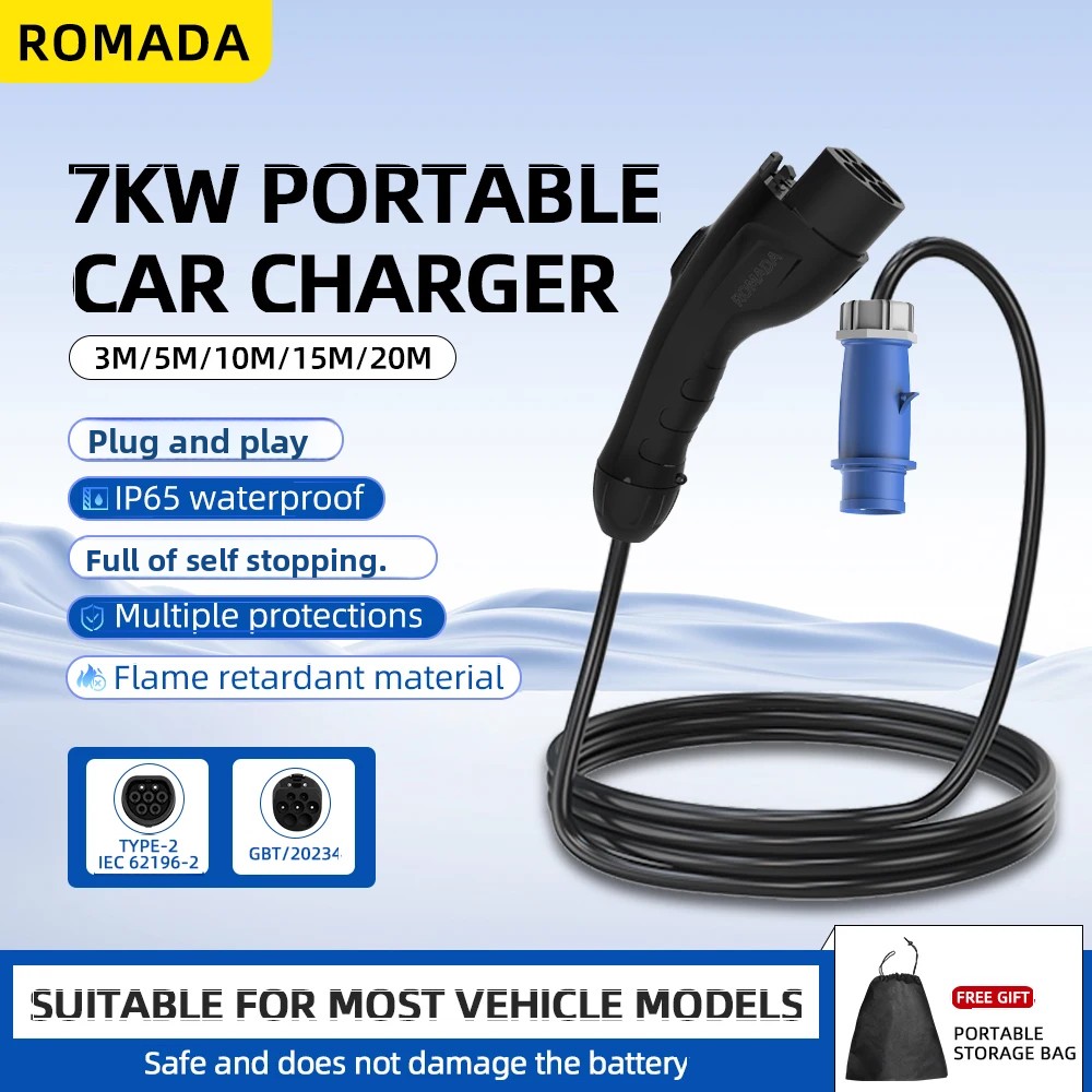 7KW 32A مركبة كهربية EV شاحن م - مراجعة Ev Charger Adapter وسعره