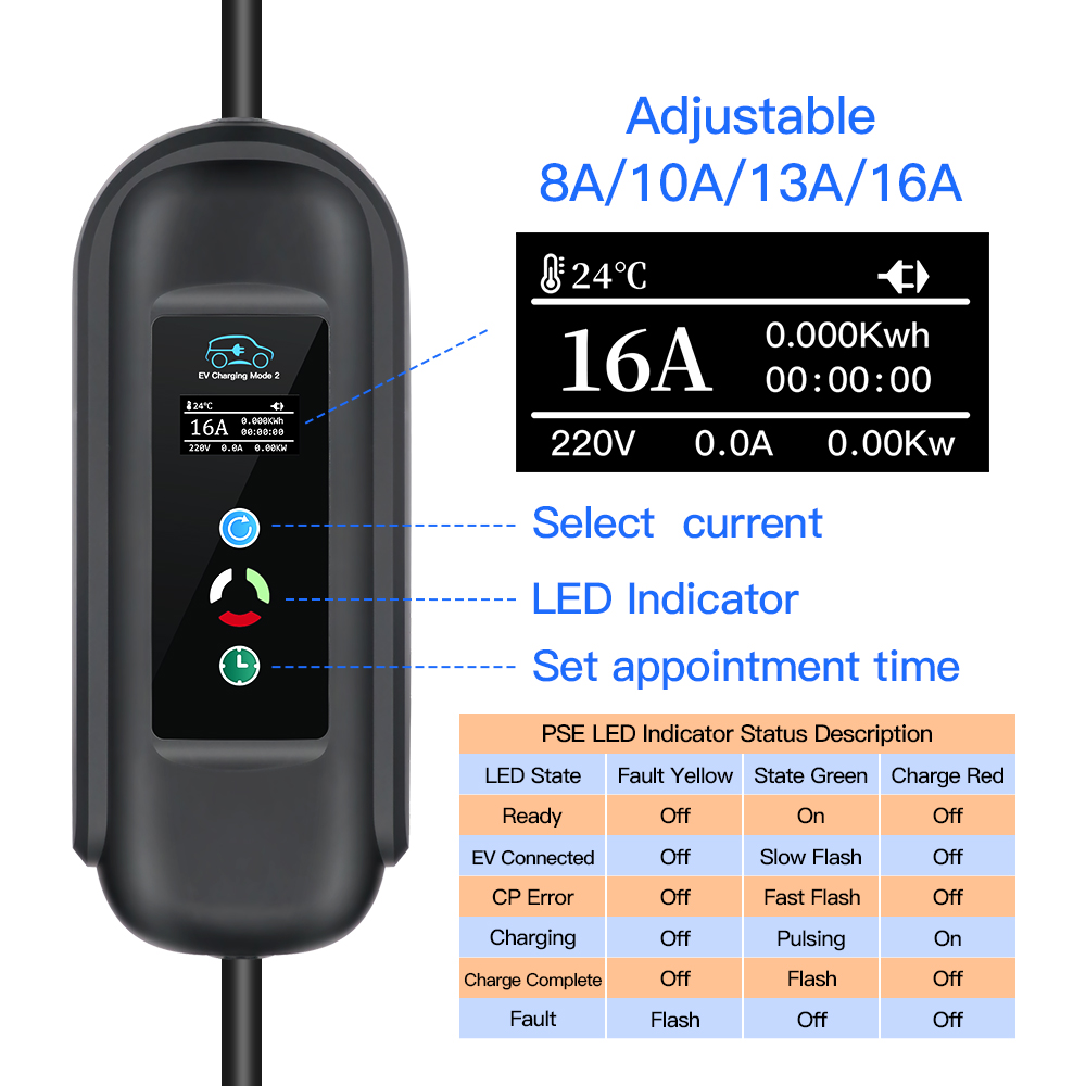 شاحن سيارة كهربائية محمول ، صن - مراجعة Ev Charging Cable وسعره