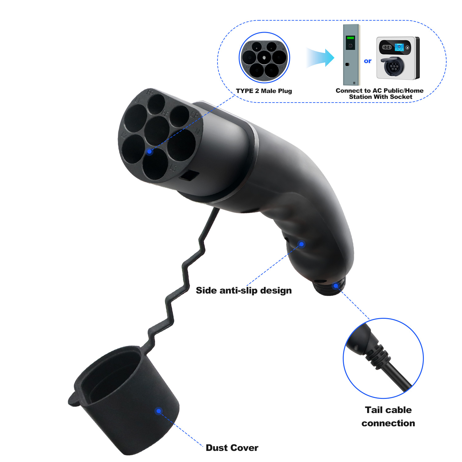 Kolanky نوع 2 ذكر EV التوصيل 1 - مراجعة Ev Charging Cable وسعره